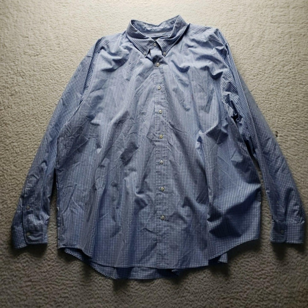 Ralph Lauren Shirt Mens Big 3X Blue Check Long Sleeve Classic Fit Button-Down